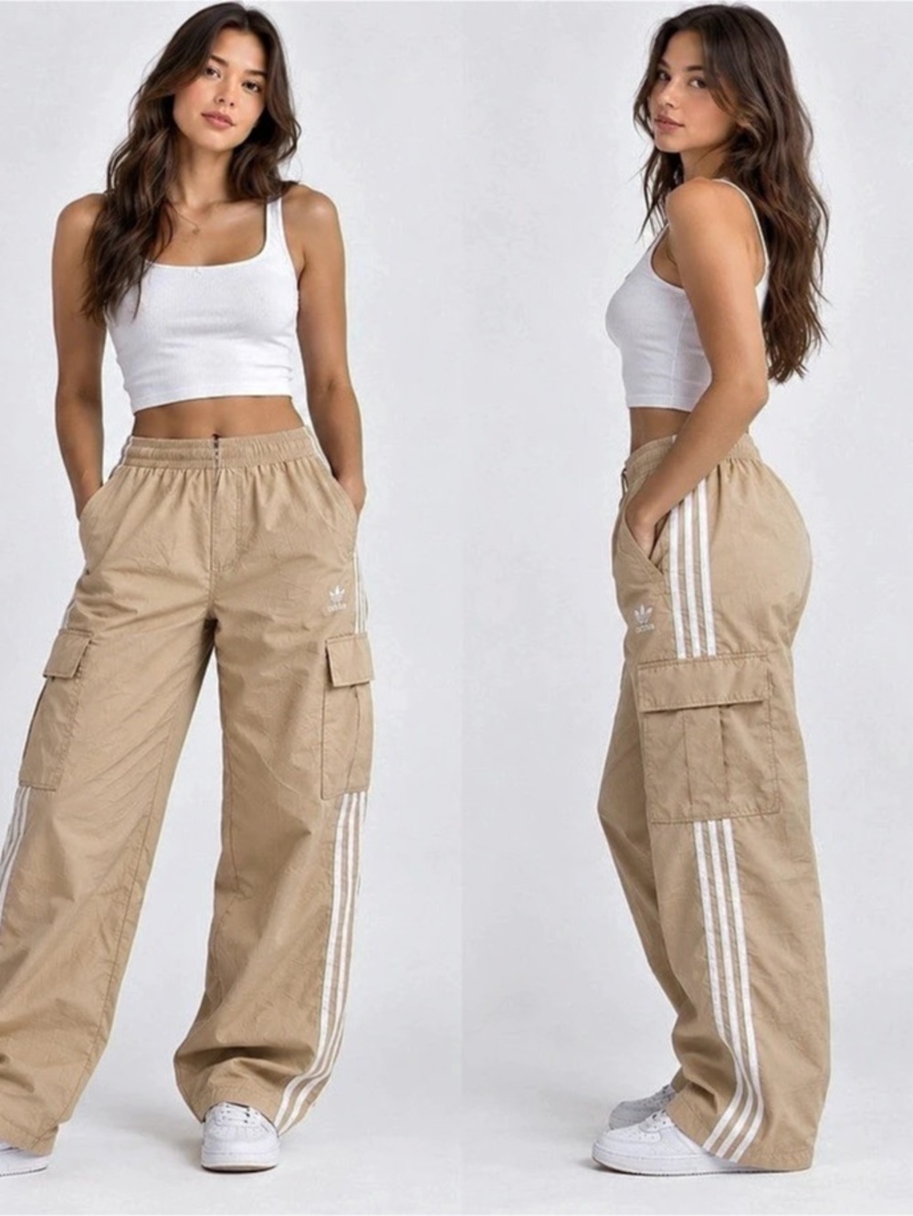 Adidas Originals Beige 3 Stripe Cargo Track Pants Size Small